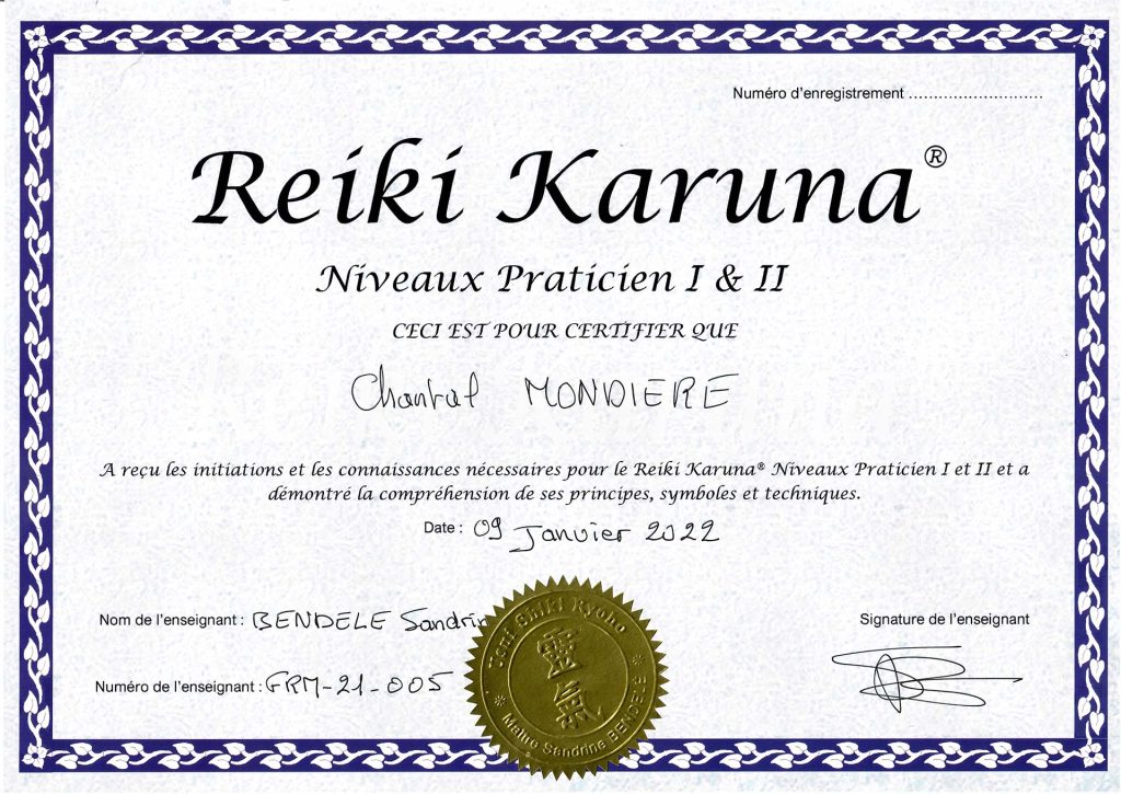 Certificat de Reiki Karuna