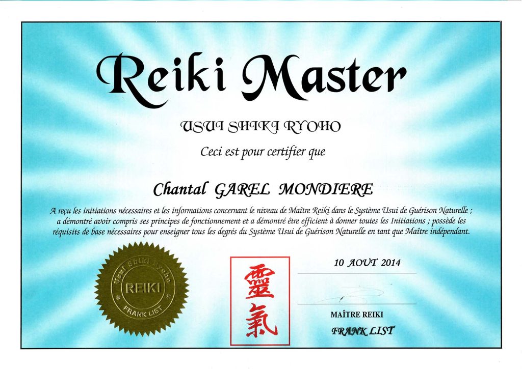 Certificat de Reiki Master
